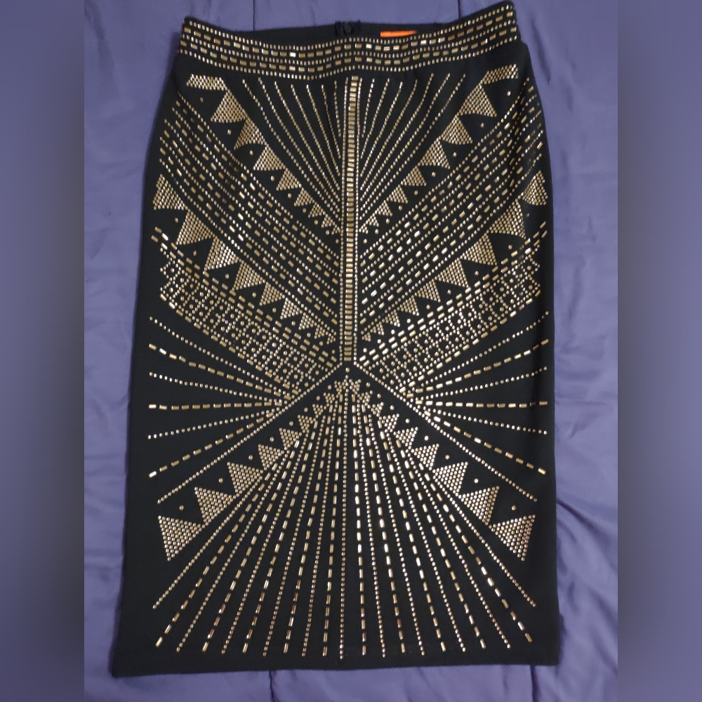 Elegant Black and Gold Studded Skirt
